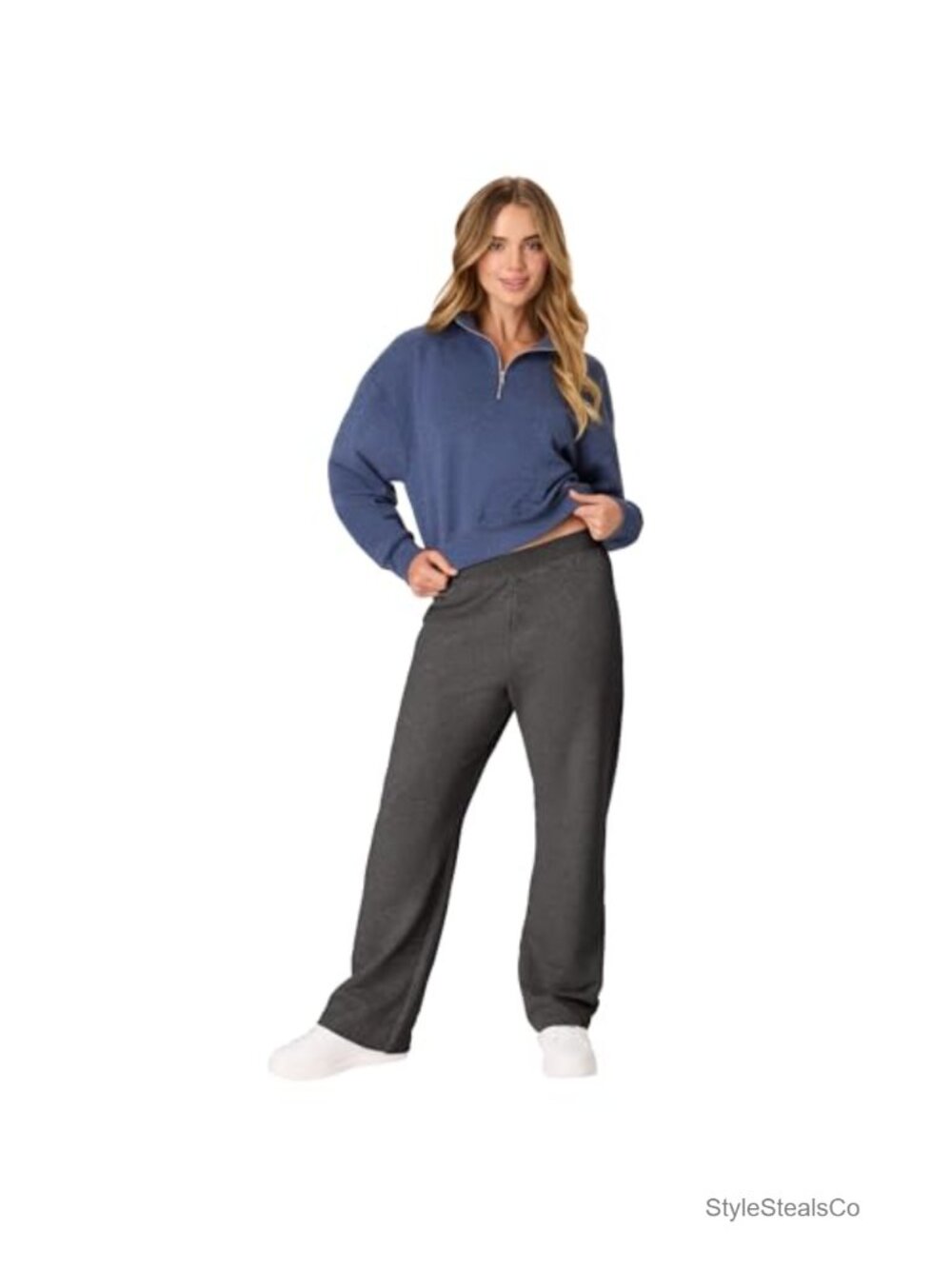 Women's EcoSmart Fleece Joggers Open-Bottom Lounge Pants Cotton Blend - Picture 3 of 6
